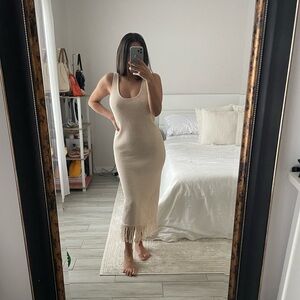 Future Collective - Alani Noelle Crochet Fringe Hem Boho Midi Dress